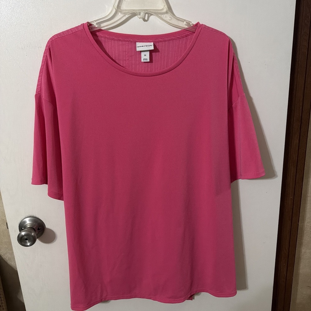 Women's Ava & Viv Short Sleeve Tie Waist Top Pink Size 3X